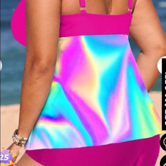 Plus Size 3X Cross Front Vivid 🌈 Tankini Swimsuit Top 🆕 - Picture 10 of 12